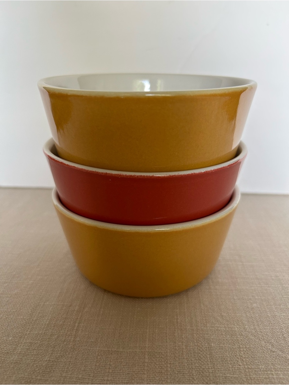 Set of 3 Ceramic Ramekins in Mustard & Rust